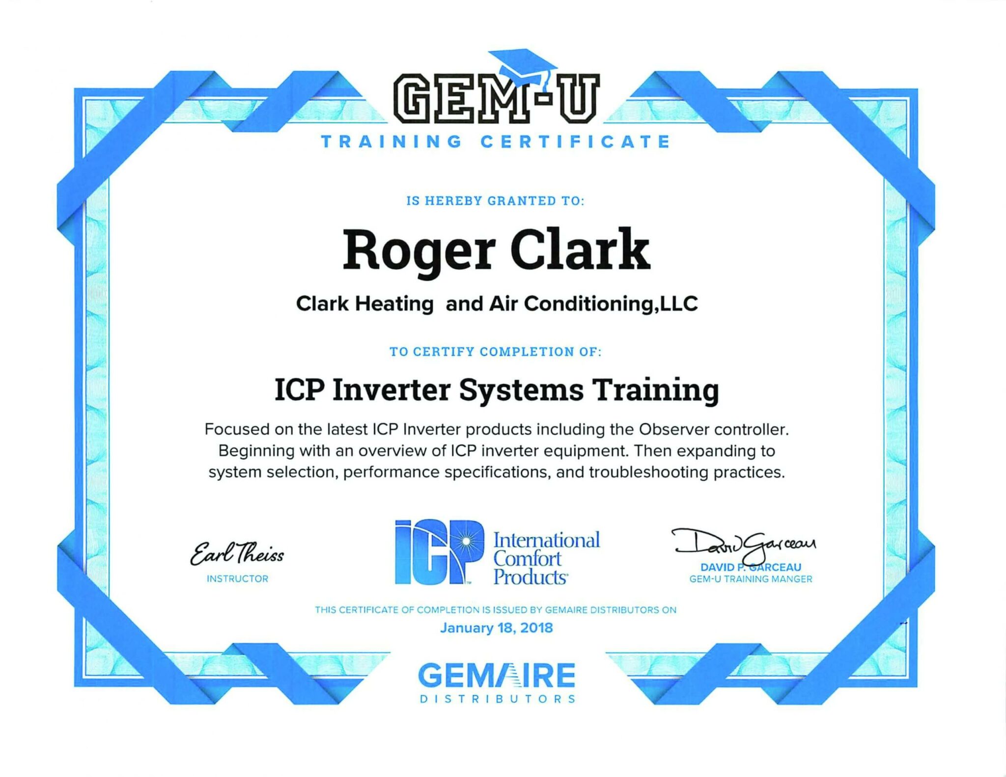 Clark Heating & Air Conditioning Central Texas ICP Inverter Systems Training