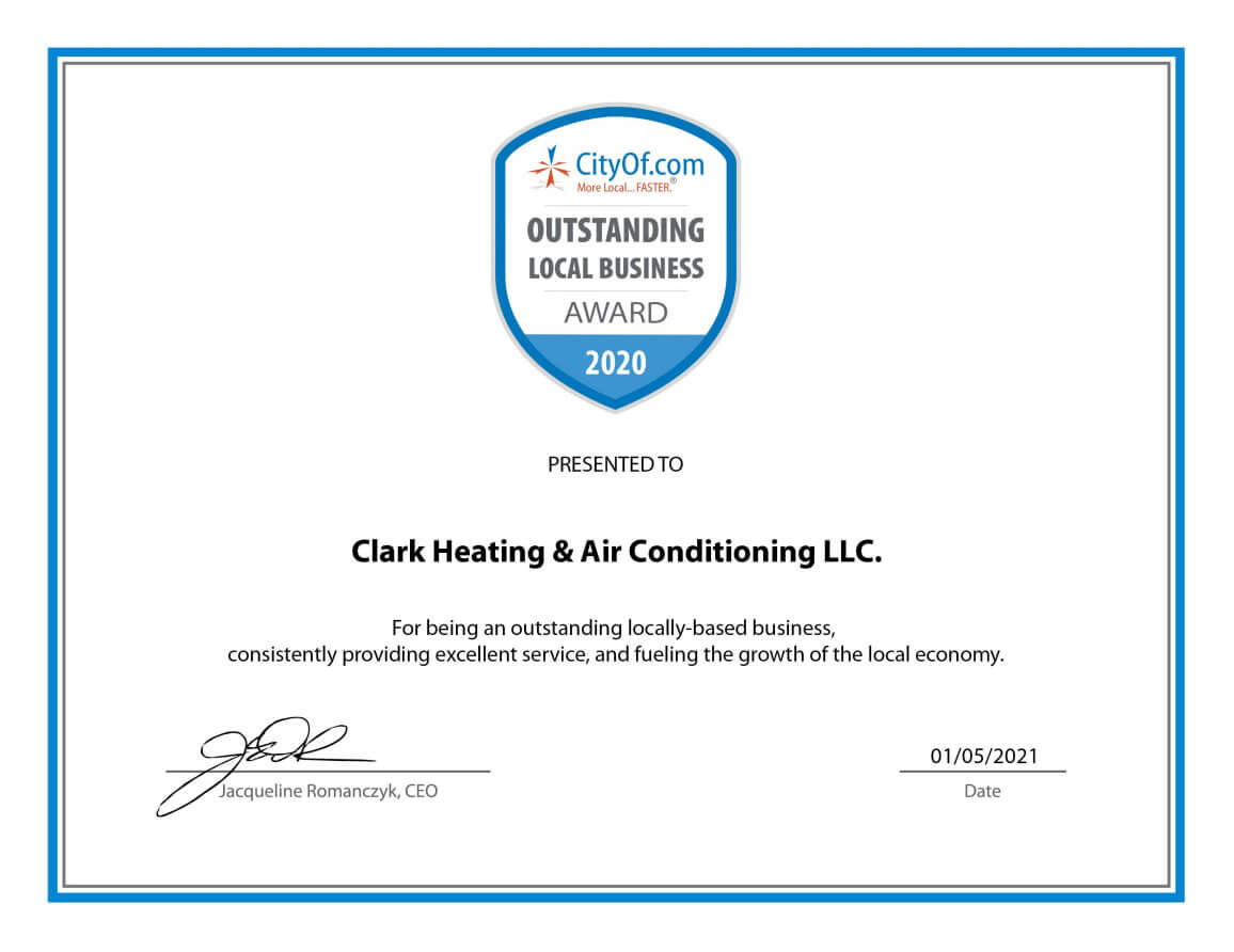 Clark Heating & Air Conditioning Central Texas Outstanding Local Business Award