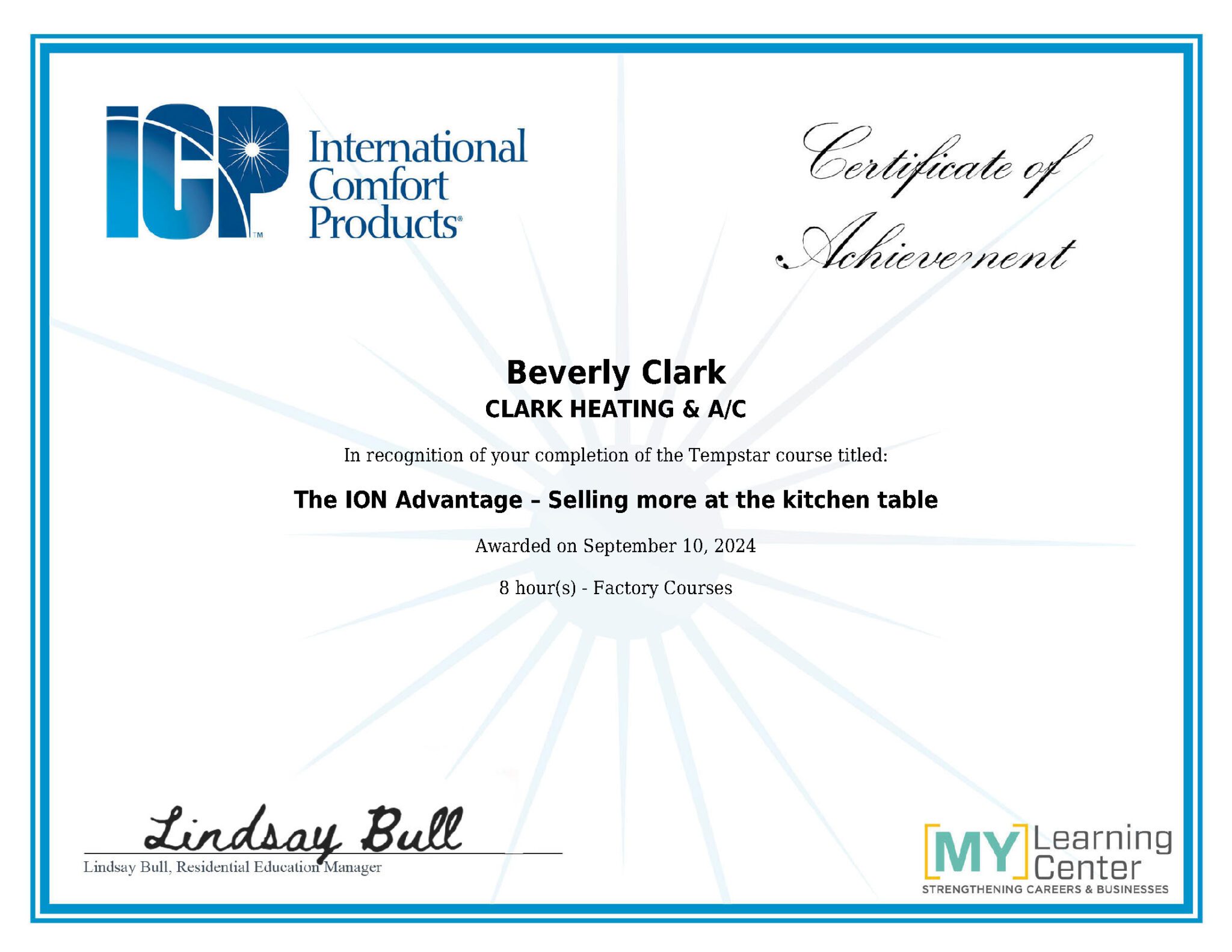 Clark Heating & Air Conditioning Waco, Texas Certification ICP Beverly Clark