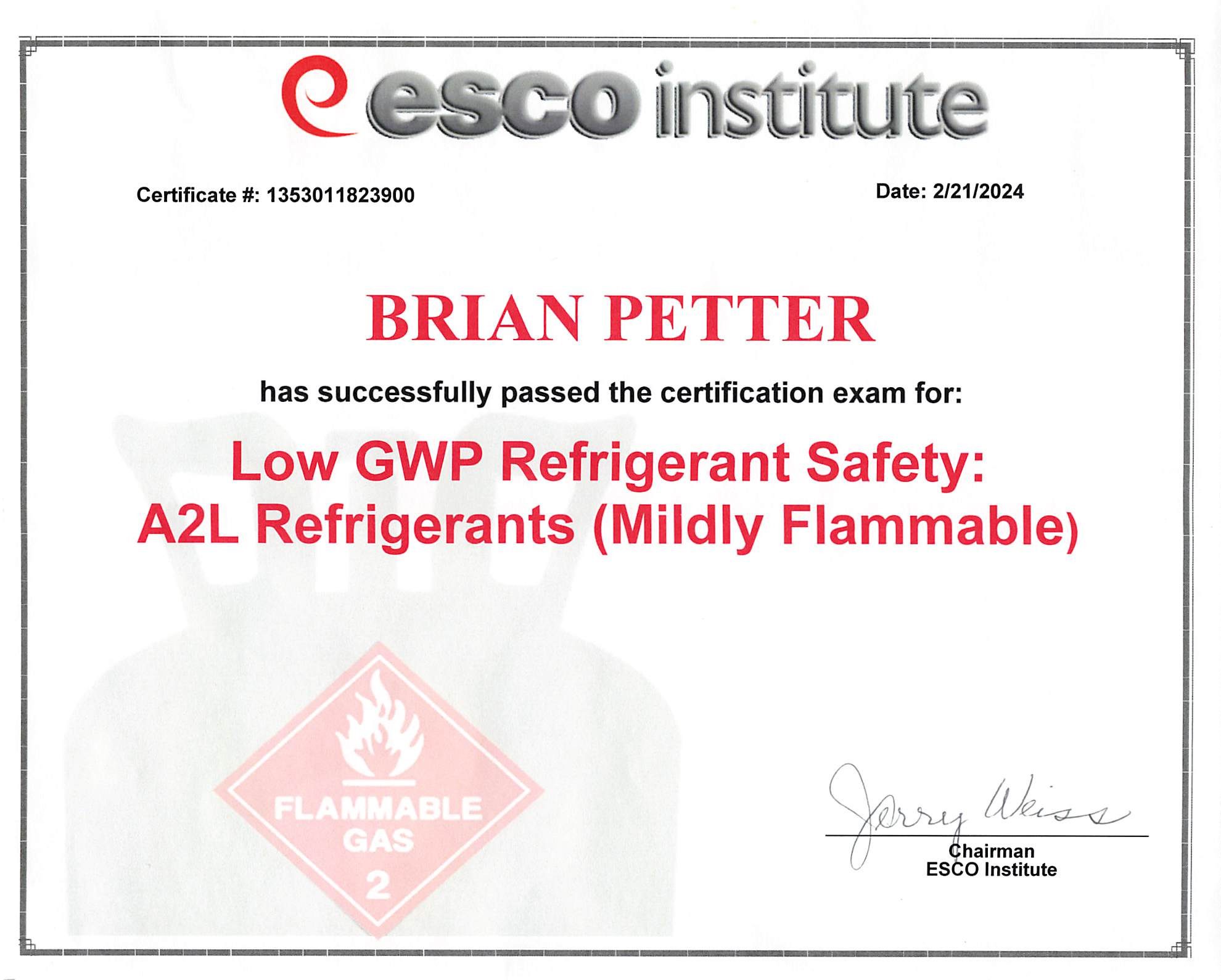 Clark Heating & Air Conditioning Waco, Texas Certification Refrigerant Safety Brian Petter