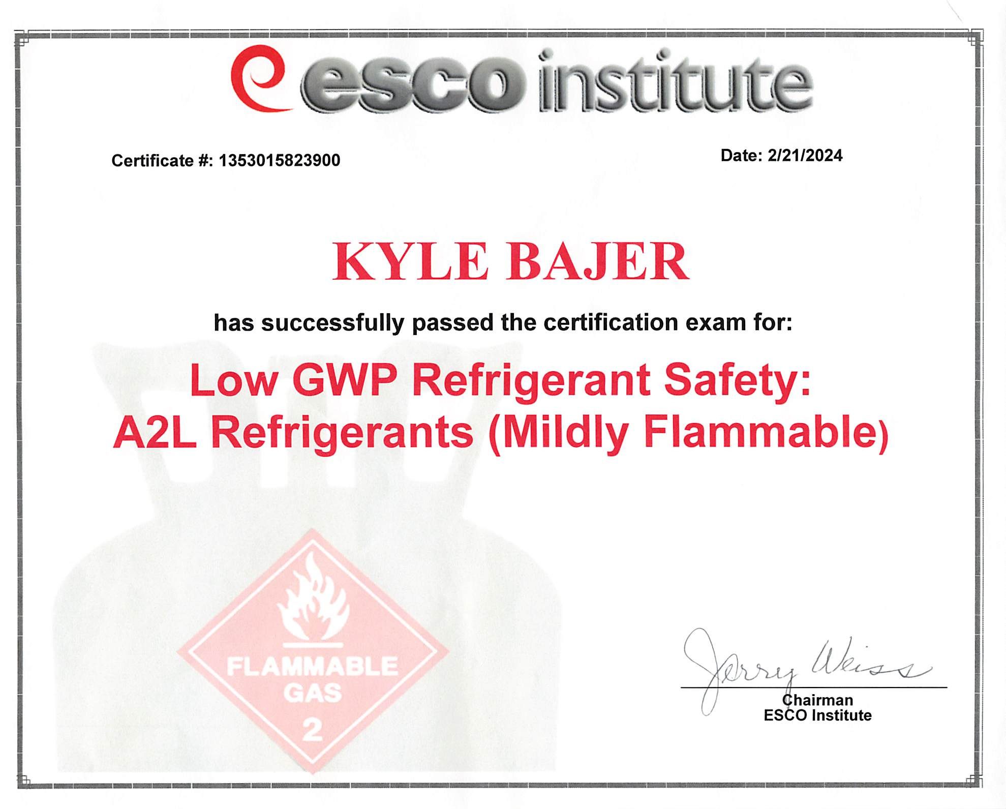 Clark Heating & Air Conditioning Waco, Texas Certification Refrigerant Safety Kyle Bajer