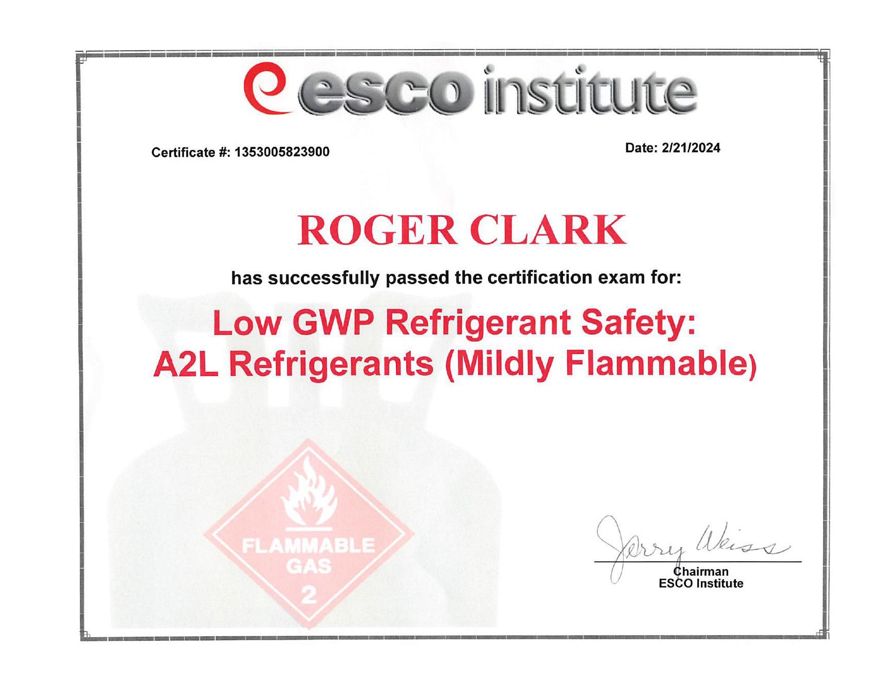 Clark Heating & Air Conditioning Waco, Texas Certification Refrigerant Safety Roger Clark